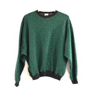 Flying Circus Long Sleeve Crew Neck Sweater Vtg Green Black Weave Unisex Batwing